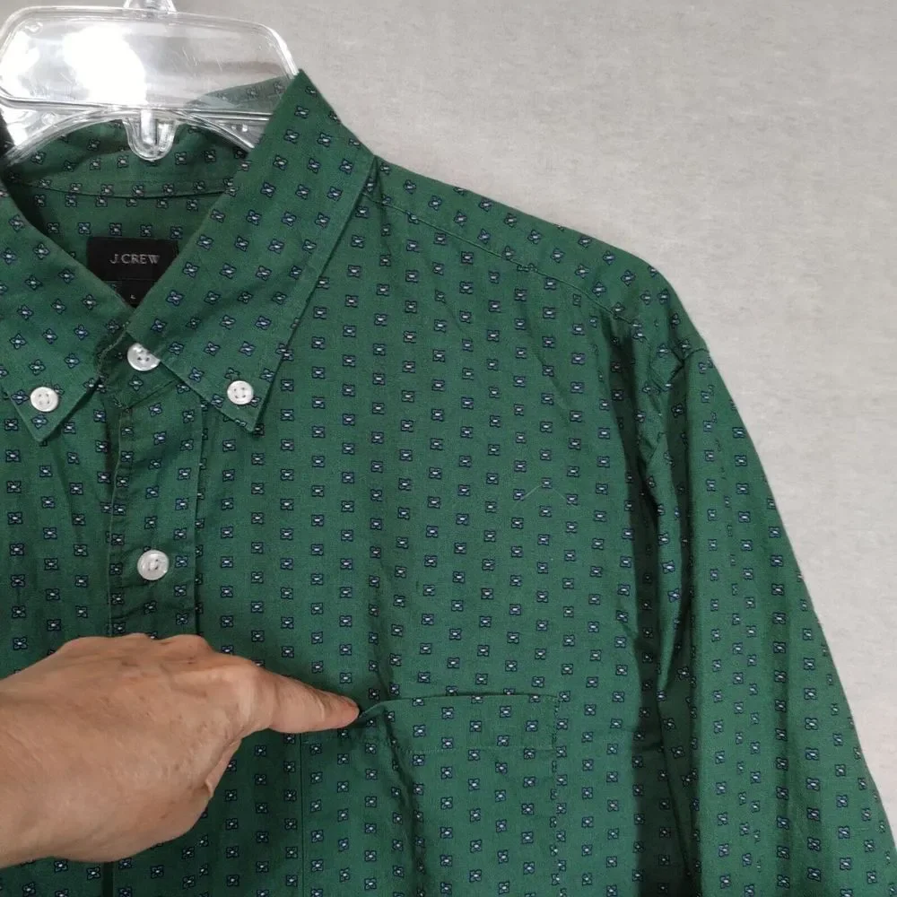 J Crew‎ Men's Large Shirt Green Mini Floral Long Sleeve Casual Button Down Geo